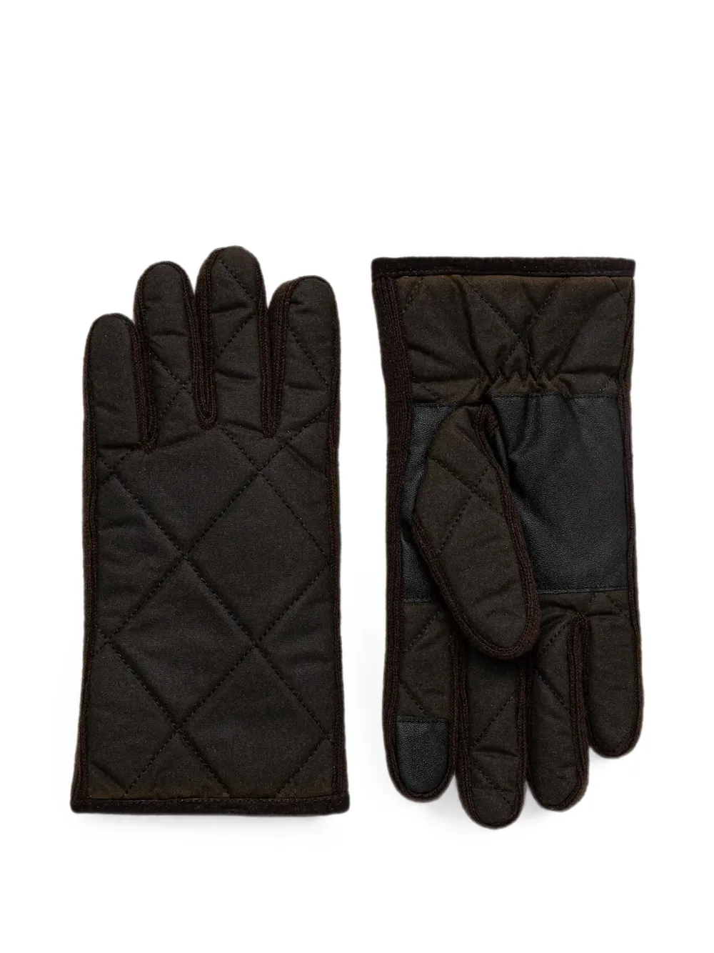 Barbour Quilted Leather-panel Gloves In Brown