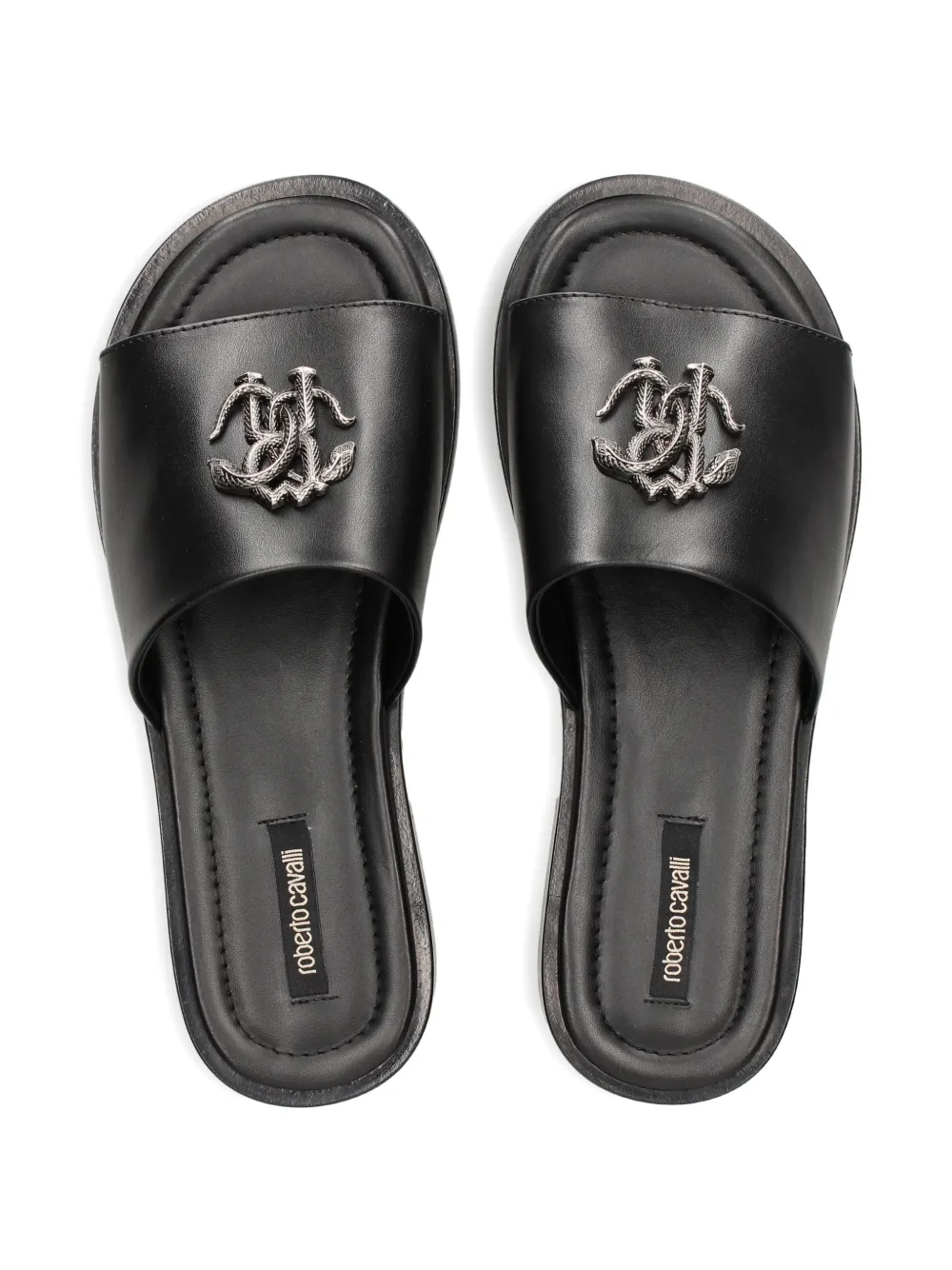 Roberto Cavalli monogram-appliqué sandals Zwart