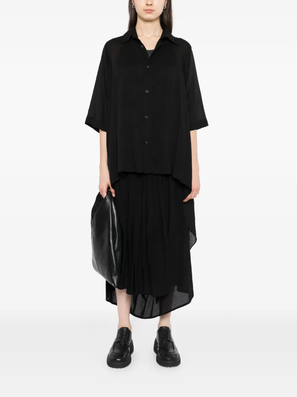 Yohji Yamamoto blouse met asymmetrische afwerking Zwart