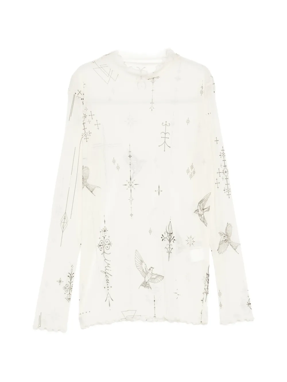 Limi Feu tattoo-printed tulle-turtle neck T-shirt