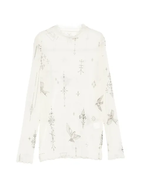 Limi Feu tattoo-printed tulle-turtle neck T-shirt