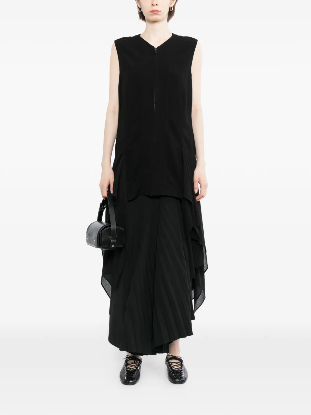 Yohji Yamamoto Top met ruches en rits Zwart