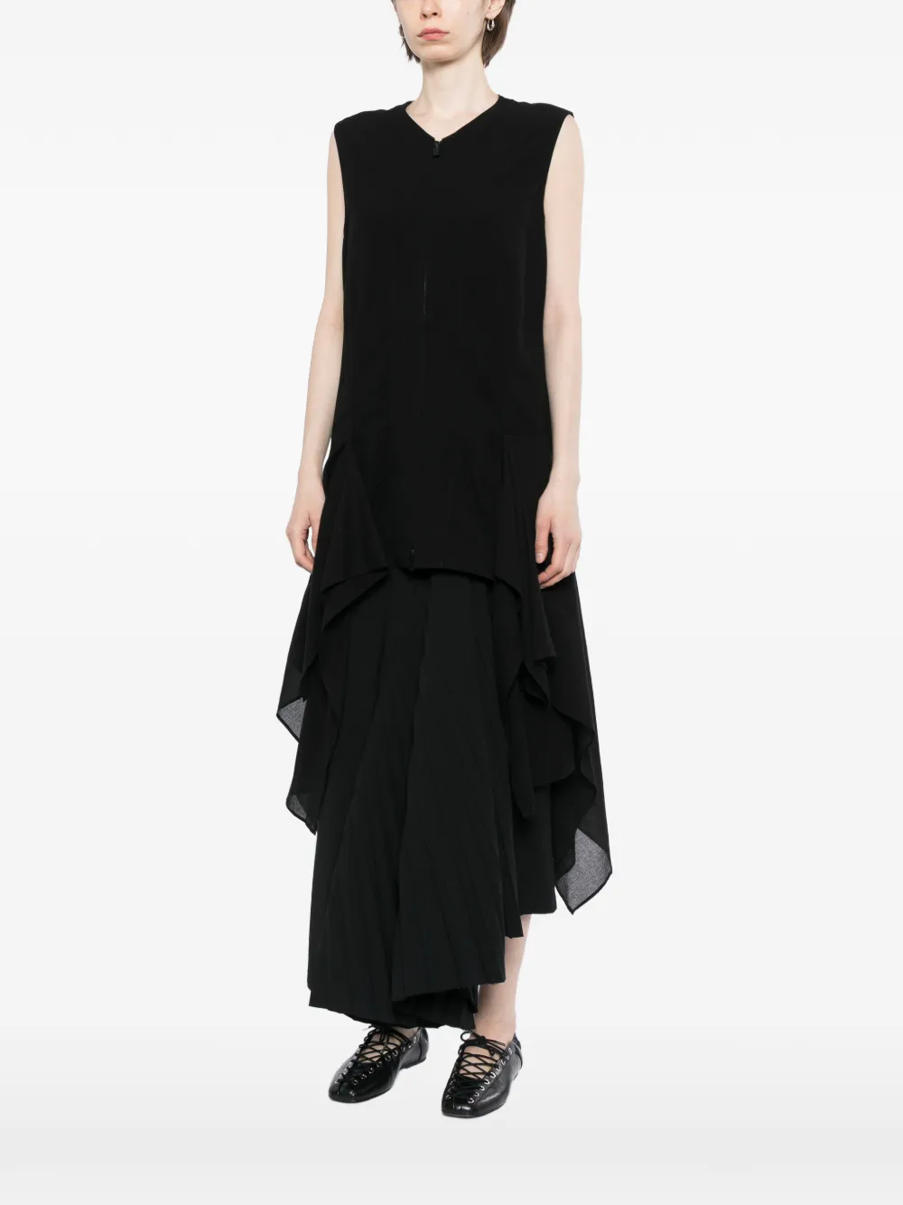 Yohji Yamamoto Top met ruches en rits Zwart