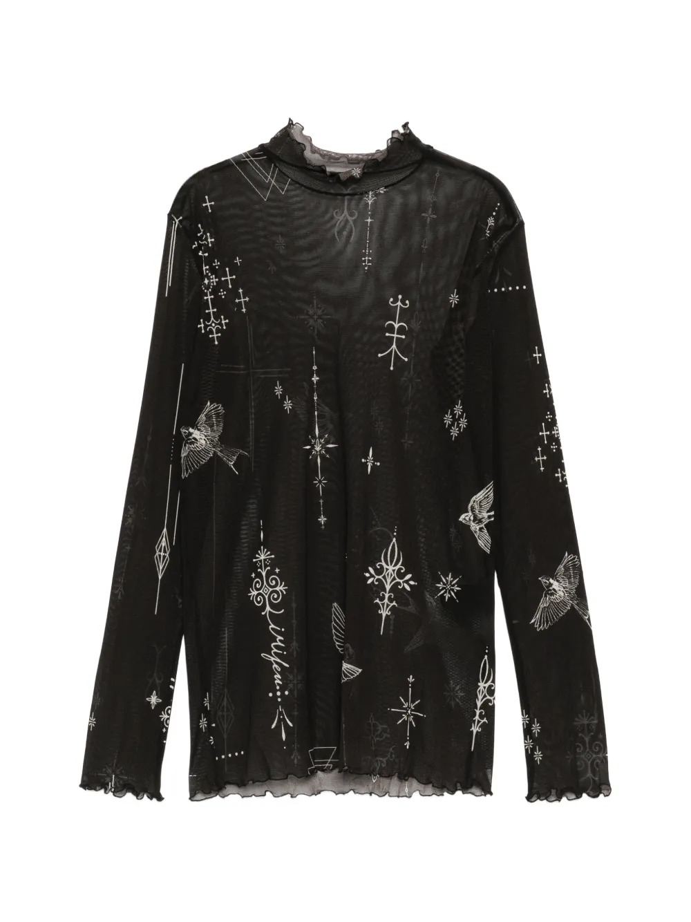 Limi Feu tattoo-printed tulle-turtle neck T-shirt - Nero