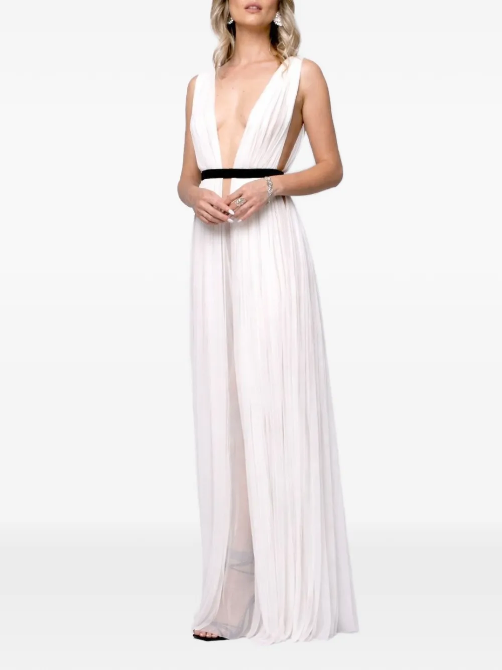 ROSERRY Santorini geplooide tulen maxi-jurk Wit