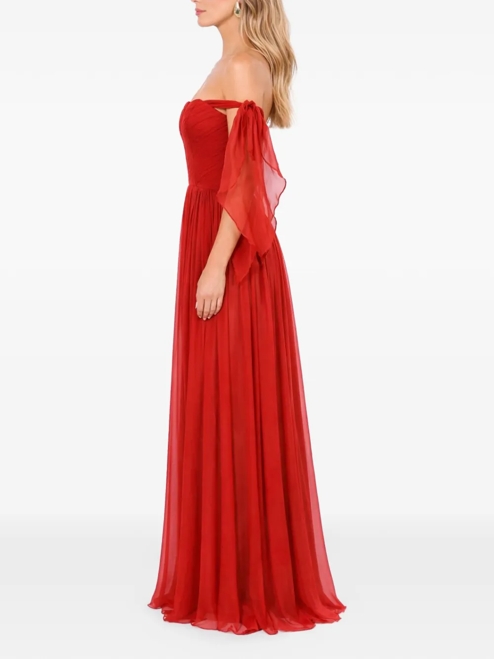 ROSERRY Elizabeth off-shoulder geplooide maxi-jurk Rood