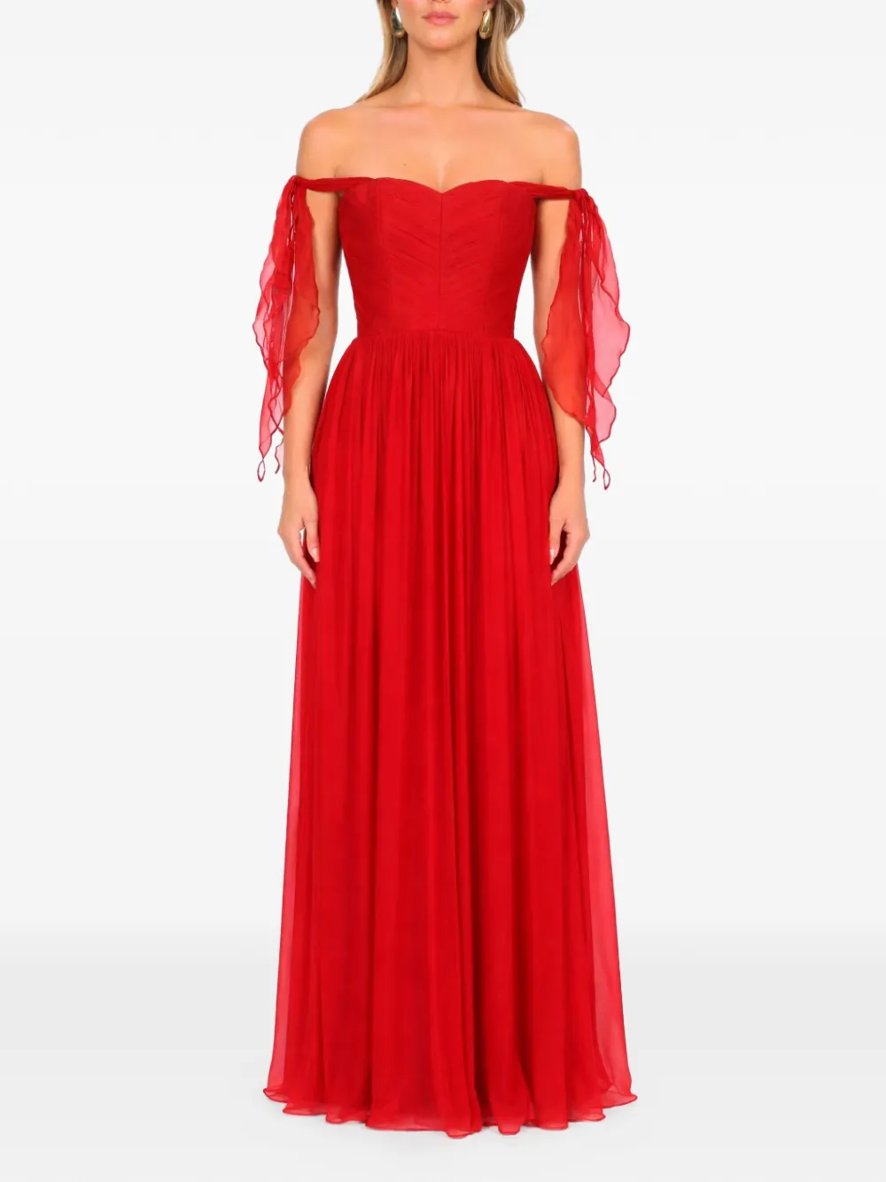 ROSERRY Elizabeth off-shoulder geplooide maxi-jurk Rood