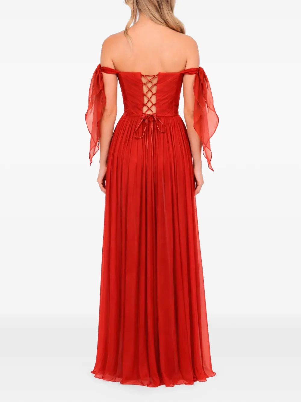 ROSERRY Elizabeth off-shoulder geplooide maxi-jurk Rood