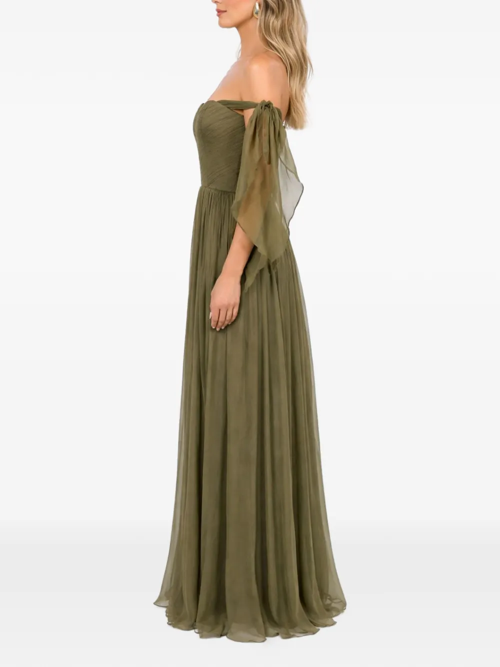 ROSERRY Elizabeth off-shoulder geplooide maxi-jurk Groen