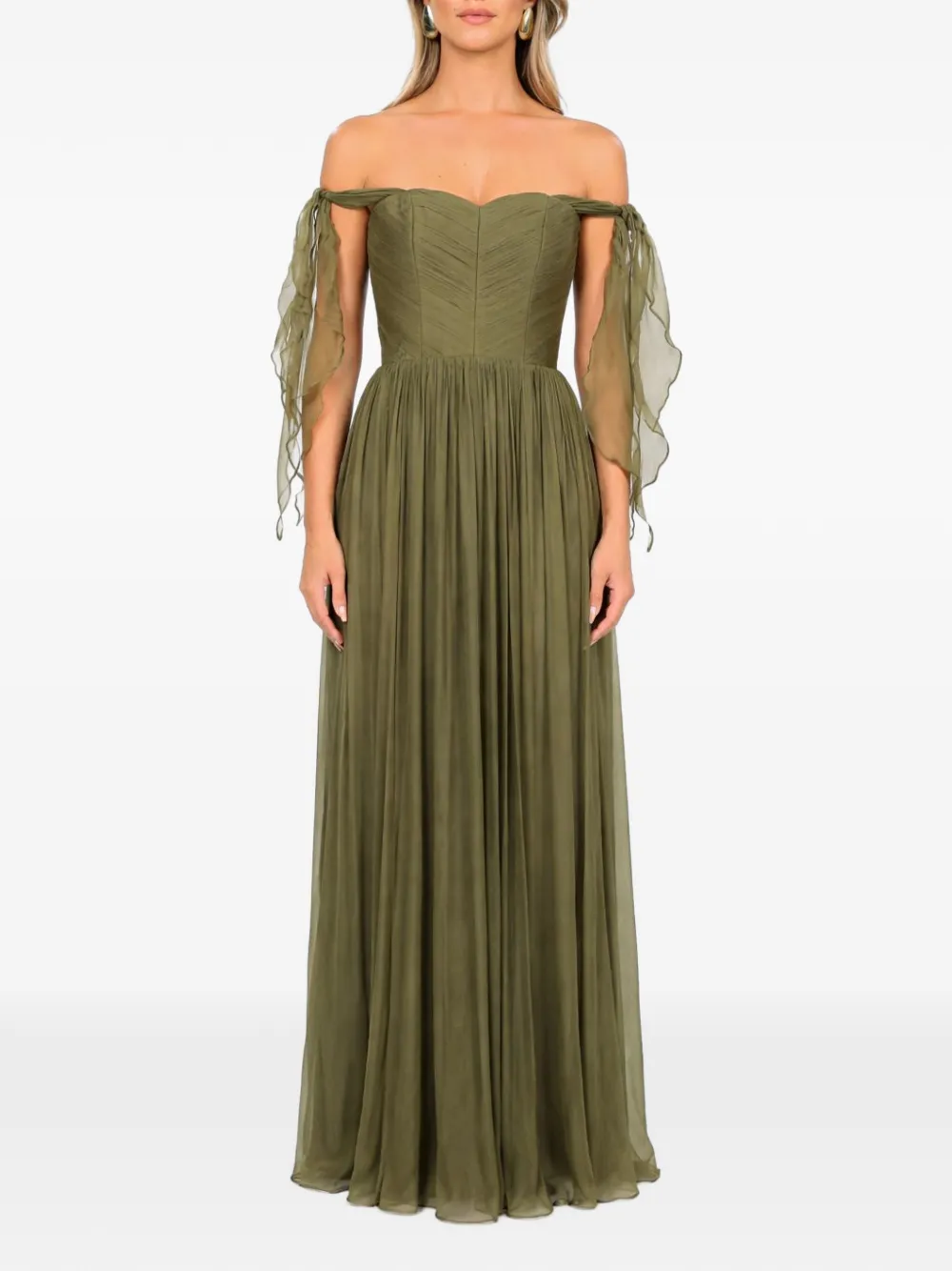 ROSERRY Elizabeth off-shoulder geplooide maxi-jurk Groen