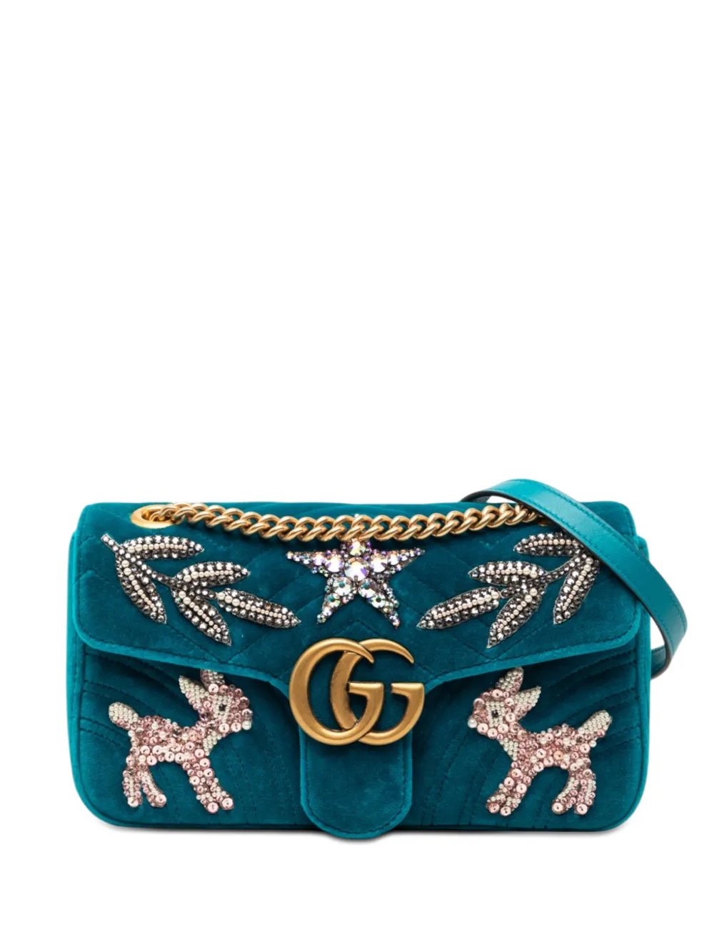 Gucci Pre-Owned 2016-2025 Medium GG Marmont Matelasse Velvet Embellished shoulder bag - Blau