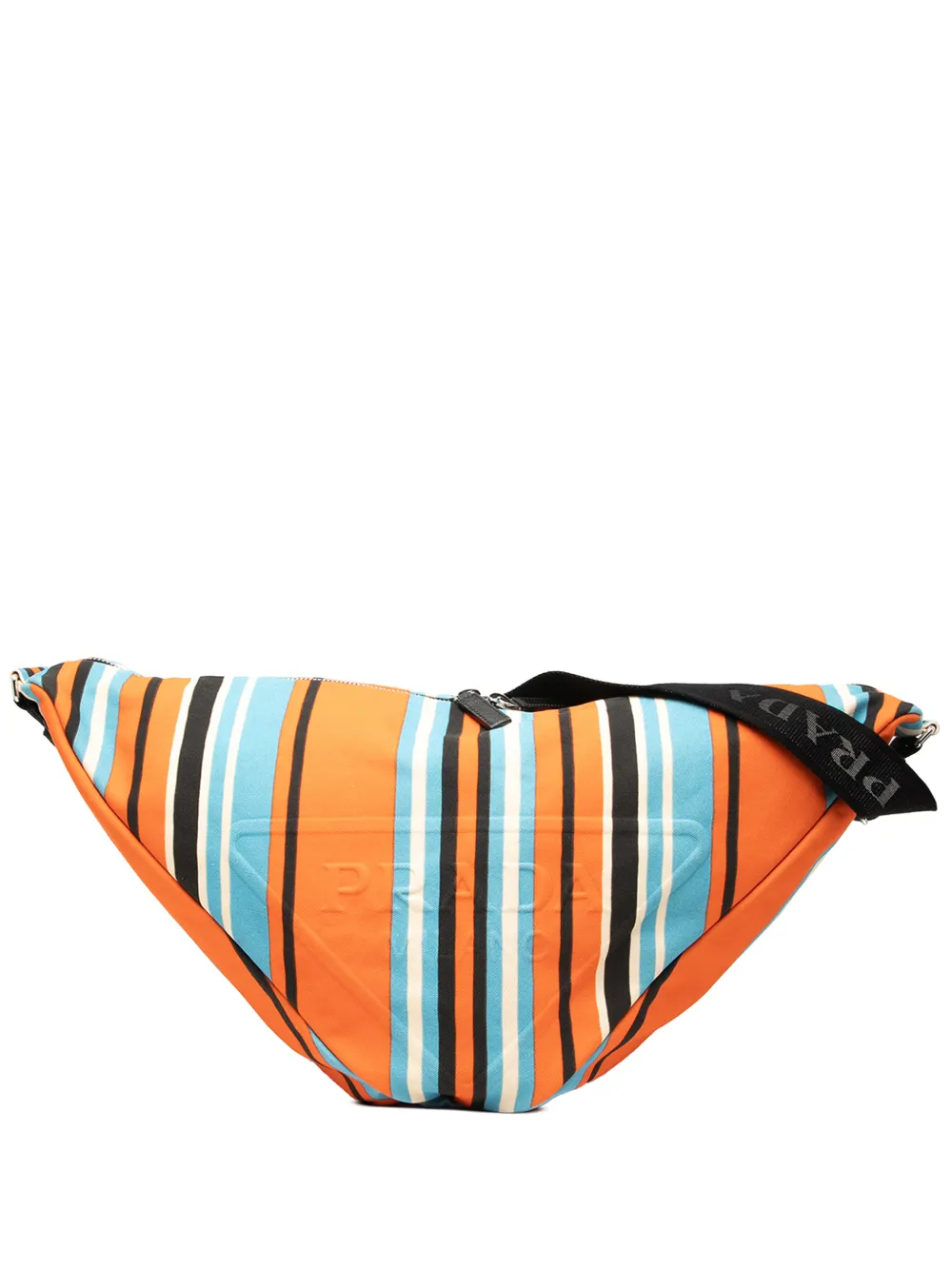 Prada Pre-Owned 2013-2026 gestreifte Schultertasche aus Canvas mit Triangel-Logo - Blau