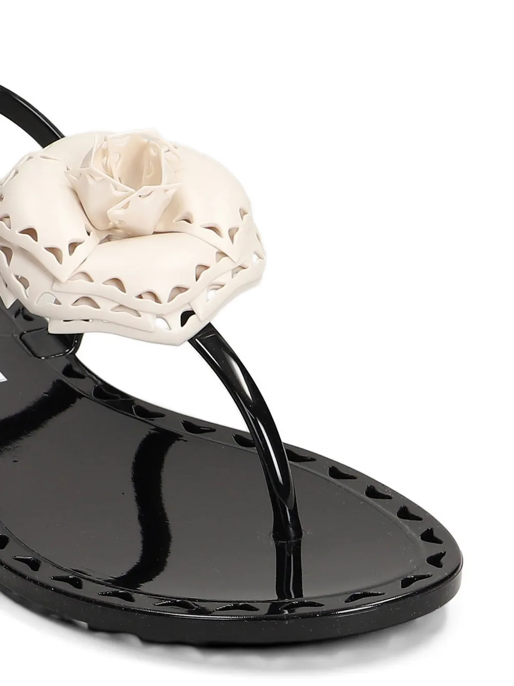MENGHI Afrodite slingback sandalen met bloemenpatch Zwart
