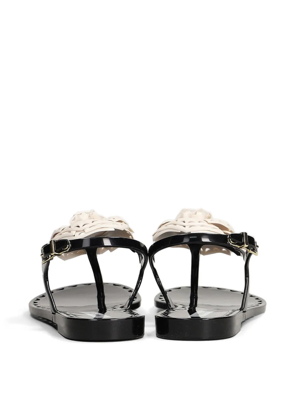 MENGHI Afrodite slingback sandalen met bloemenpatch Zwart