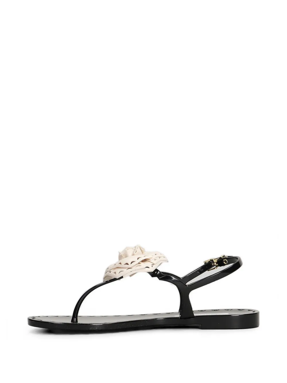 MENGHI Afrodite slingback sandalen met bloemenpatch Zwart