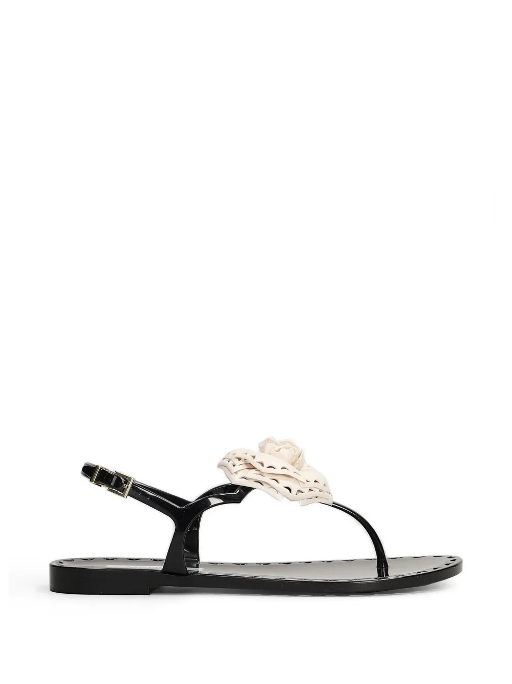 Menghi Afrodite Floral-applique Slingback Sandals In Black