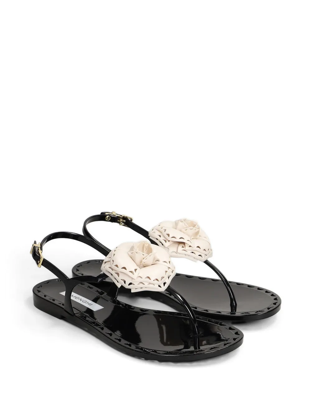 MENGHI Afrodite slingback sandalen met bloemenpatch Zwart