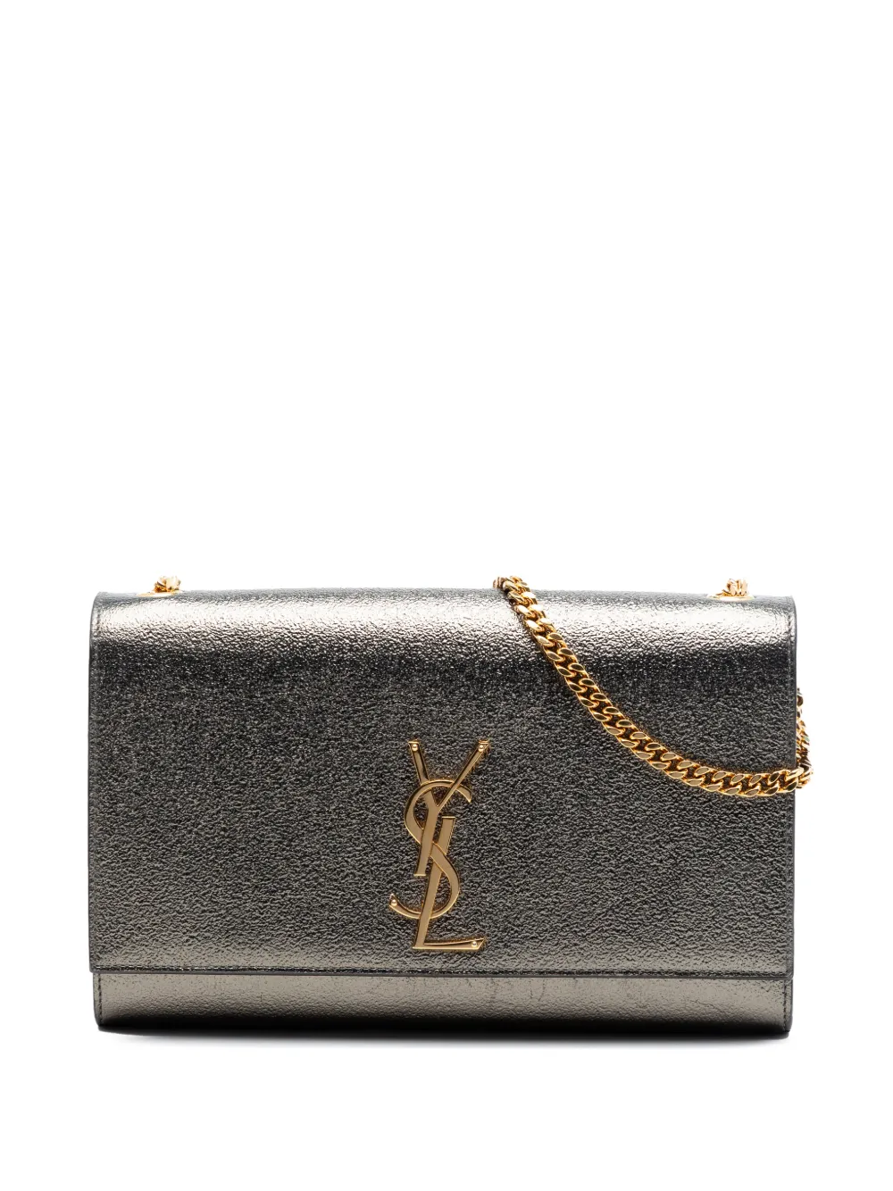 Saint Laurent Pre-Owned 2015 Metallic Grained Leather Classic Monogram Kate Wallet on Chain crossbody bag - Argento