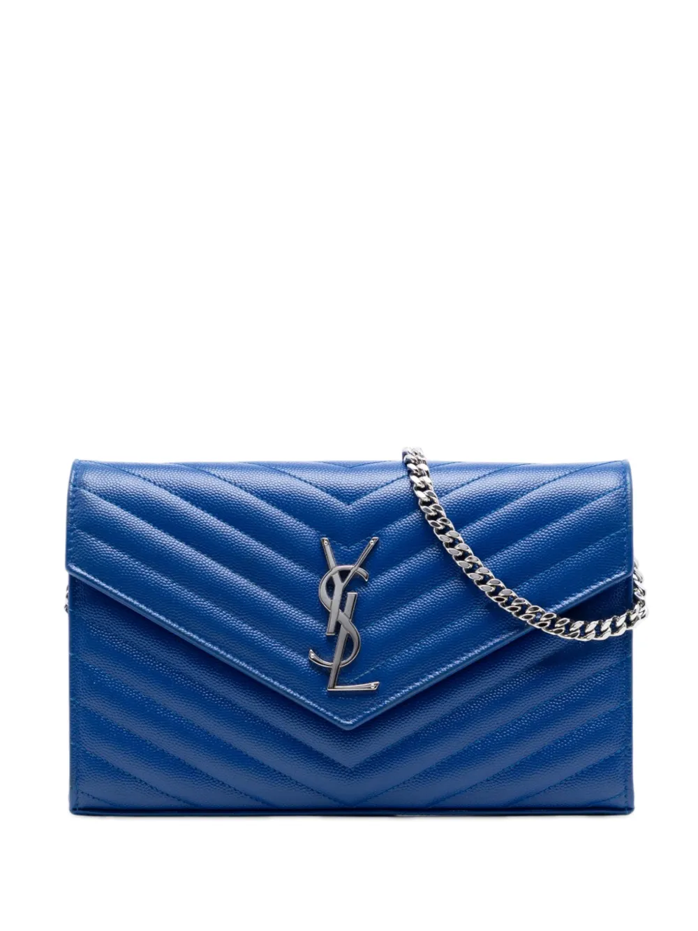 Saint Laurent Pre-Owned 2018 Grain De Poudre Chevron Monogram Envelope Chain Wallet crossbody bag - Blu