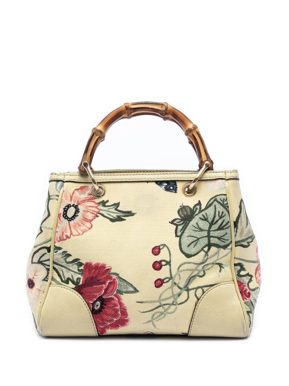 Gucci Pre-Owned 2016-2026 Limited Edition Mini Canvas Flora Bamboo Shopper satchel - Giallo