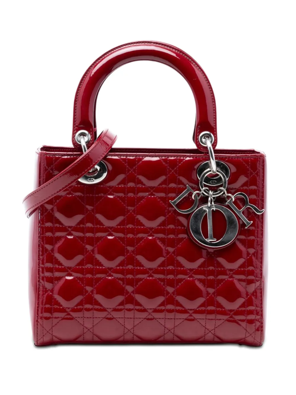 Christian Dior Pre-Owned 2013 Medium Patent Cannage Lady Dior satchel - Rosso