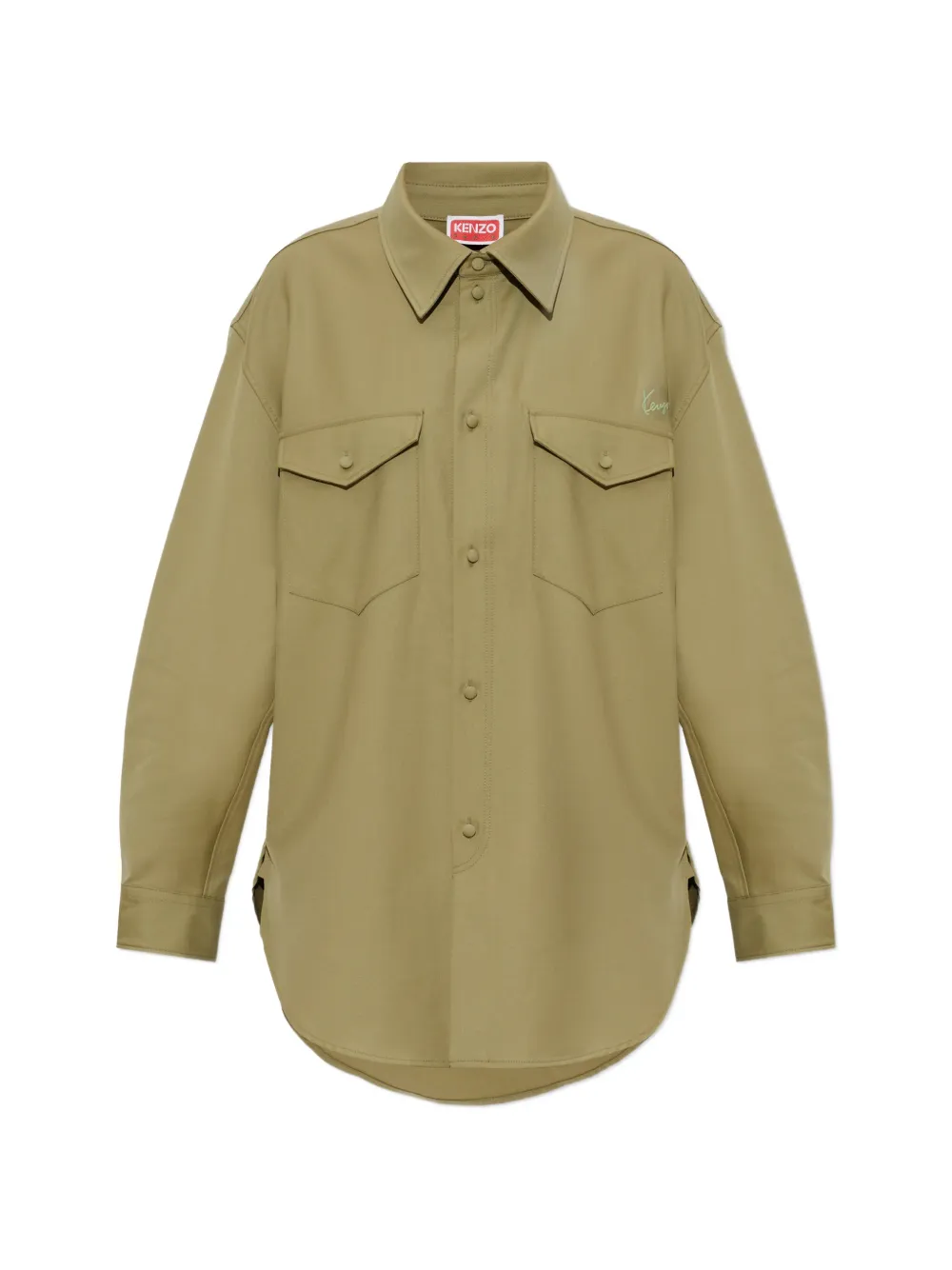 Kenzo logo-embroidered wool shirt - Verde