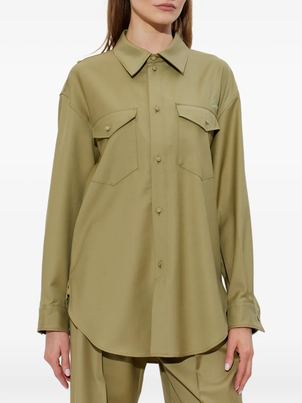 Kenzo Wollen overhemd met geborduurd logo Groen