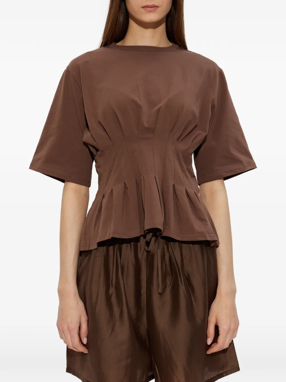Gestuz Inez geplooid peplum T-shirt Bruin