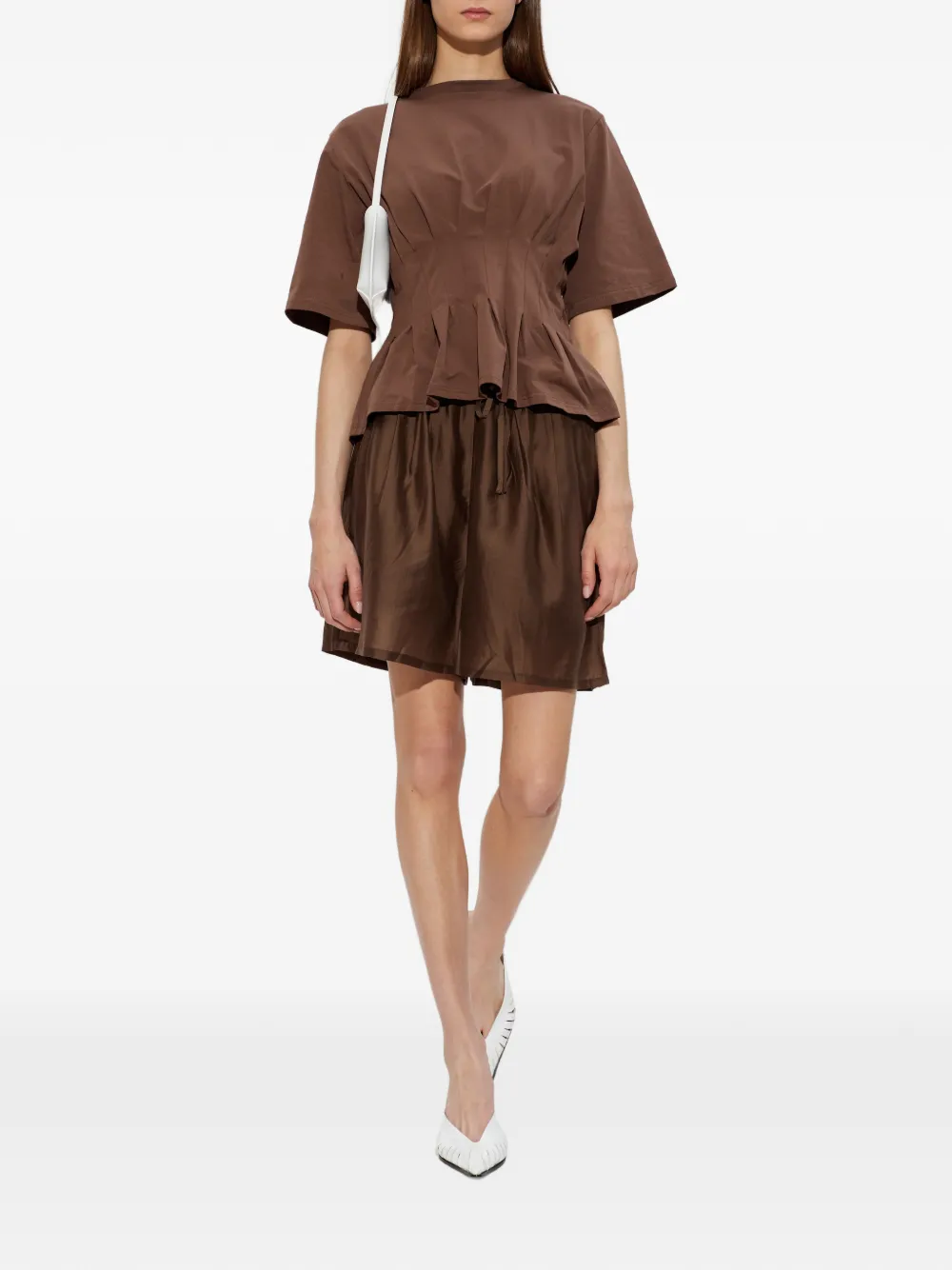 Gestuz Inez geplooid peplum T-shirt Bruin