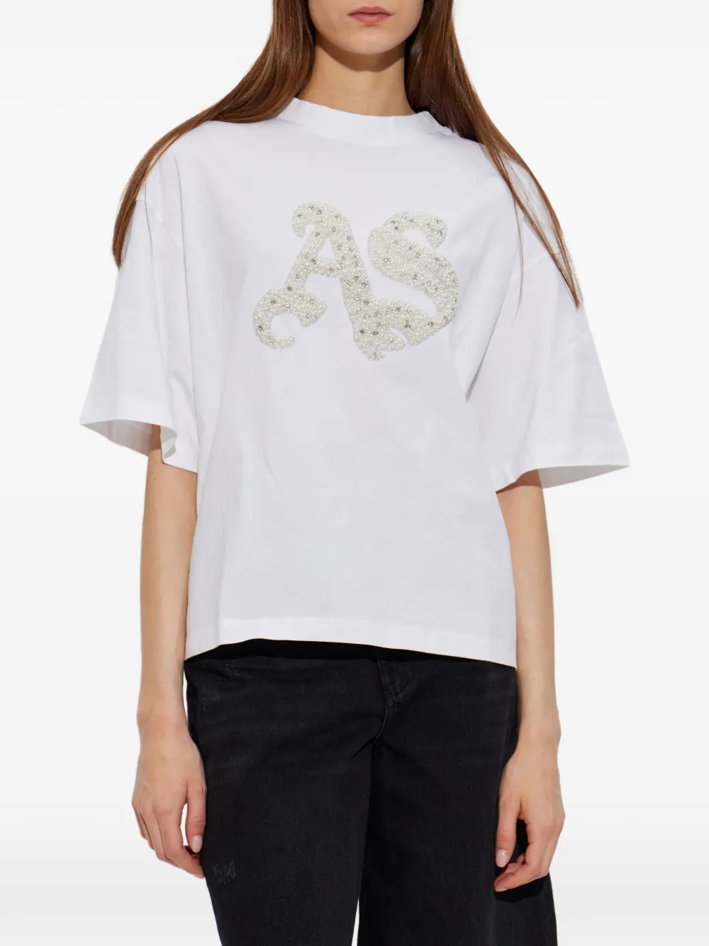 AllSaints Icon Amelie T-shirt verfraaid met imitatieparel Wit