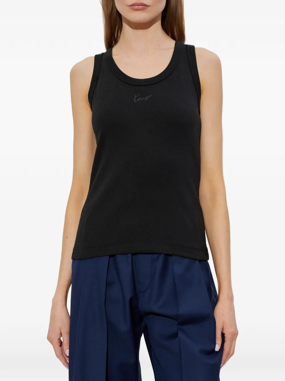 Kenzo Signature geribbelde katoenen top met geborduurd logo Zwart
