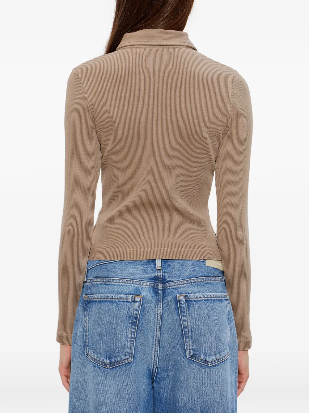 Citizens of Humanity Brea 60's geribbelde polotop met lange mouwen Beige