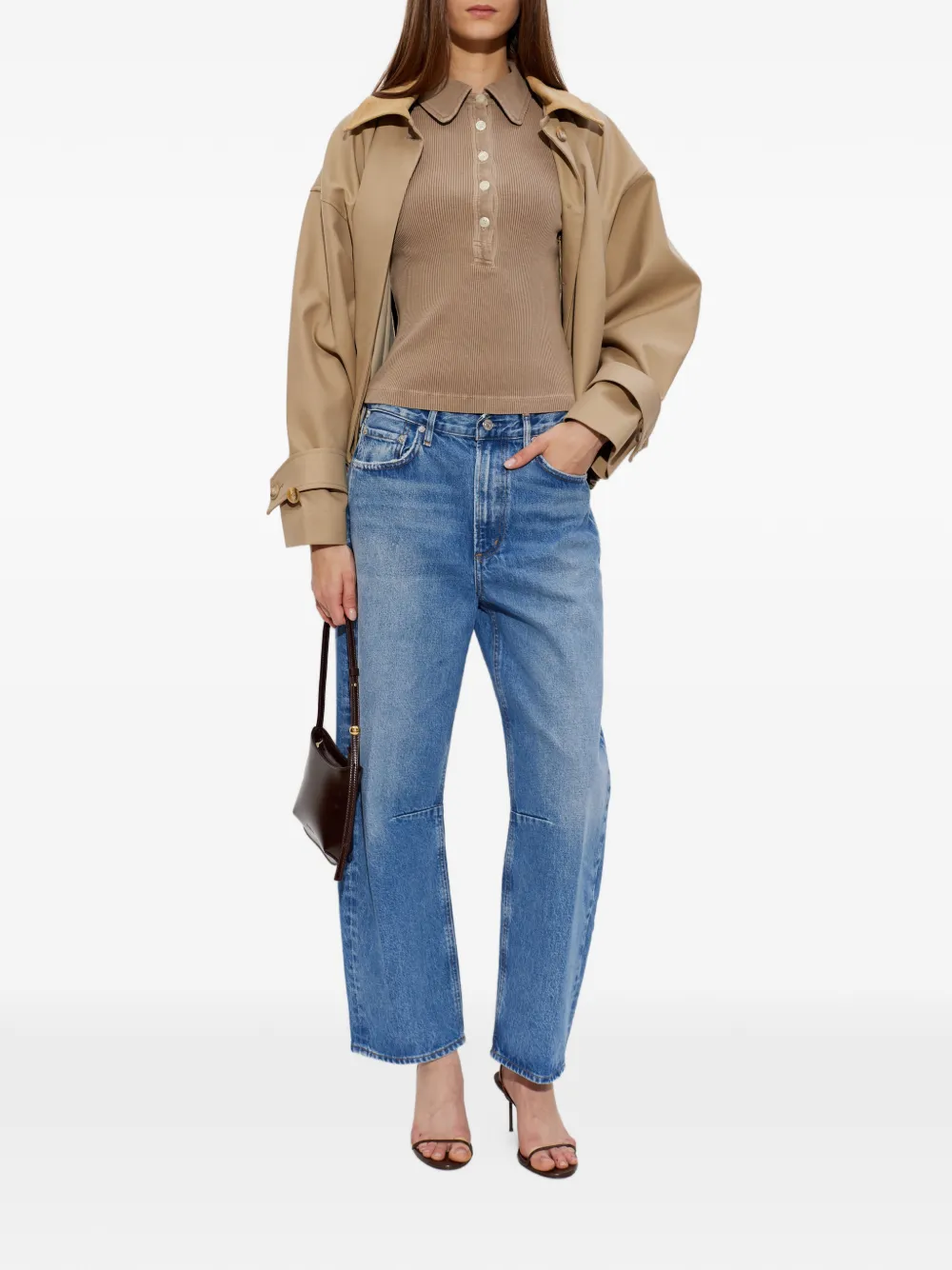 Citizens of Humanity Brea 60's geribbelde polotop met lange mouwen Beige