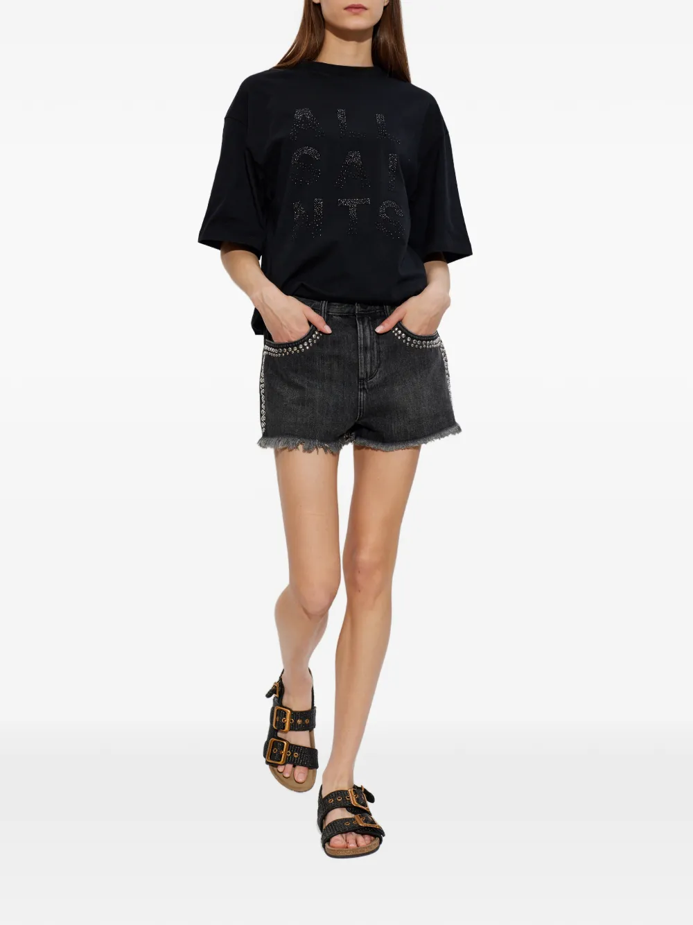 AllSaints Heidi shorts met studs en franje afwerking Zwart