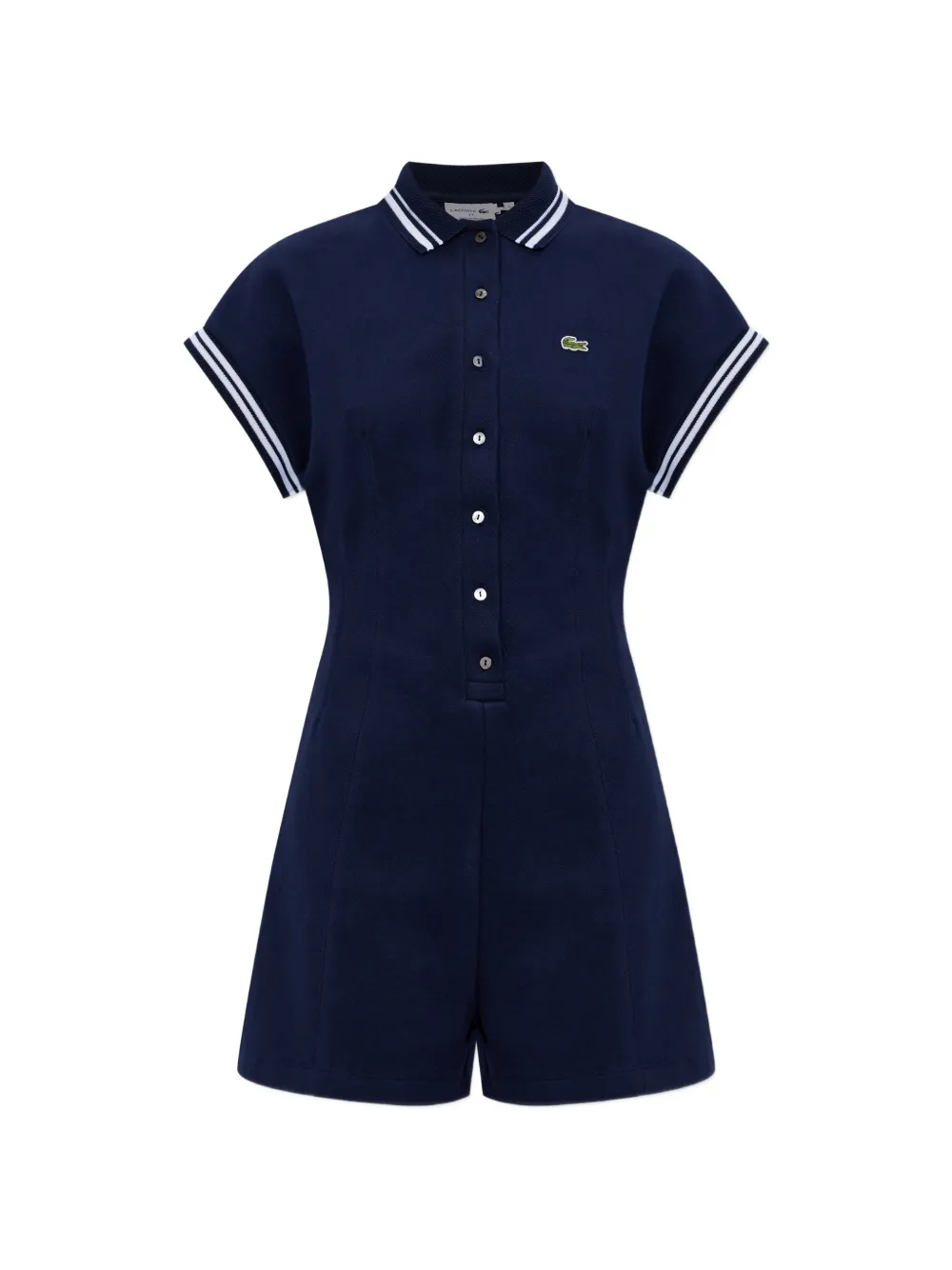 Lacoste logo-patch striped-trim jumpsuit - Blu