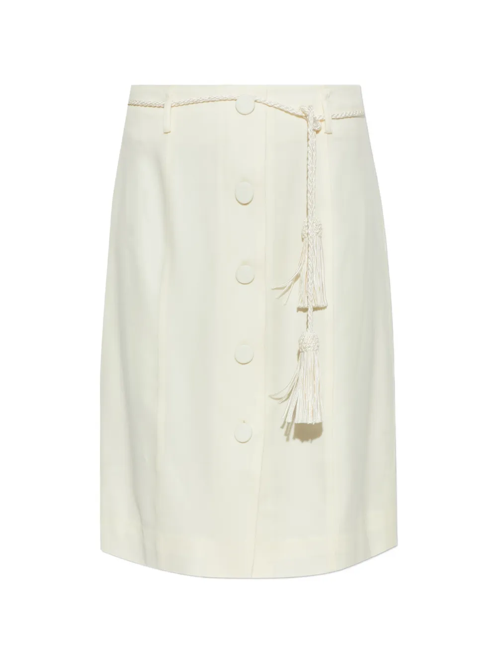 Posse Elspeth button-front tassel-belt wool midi skirt - Toni neutri