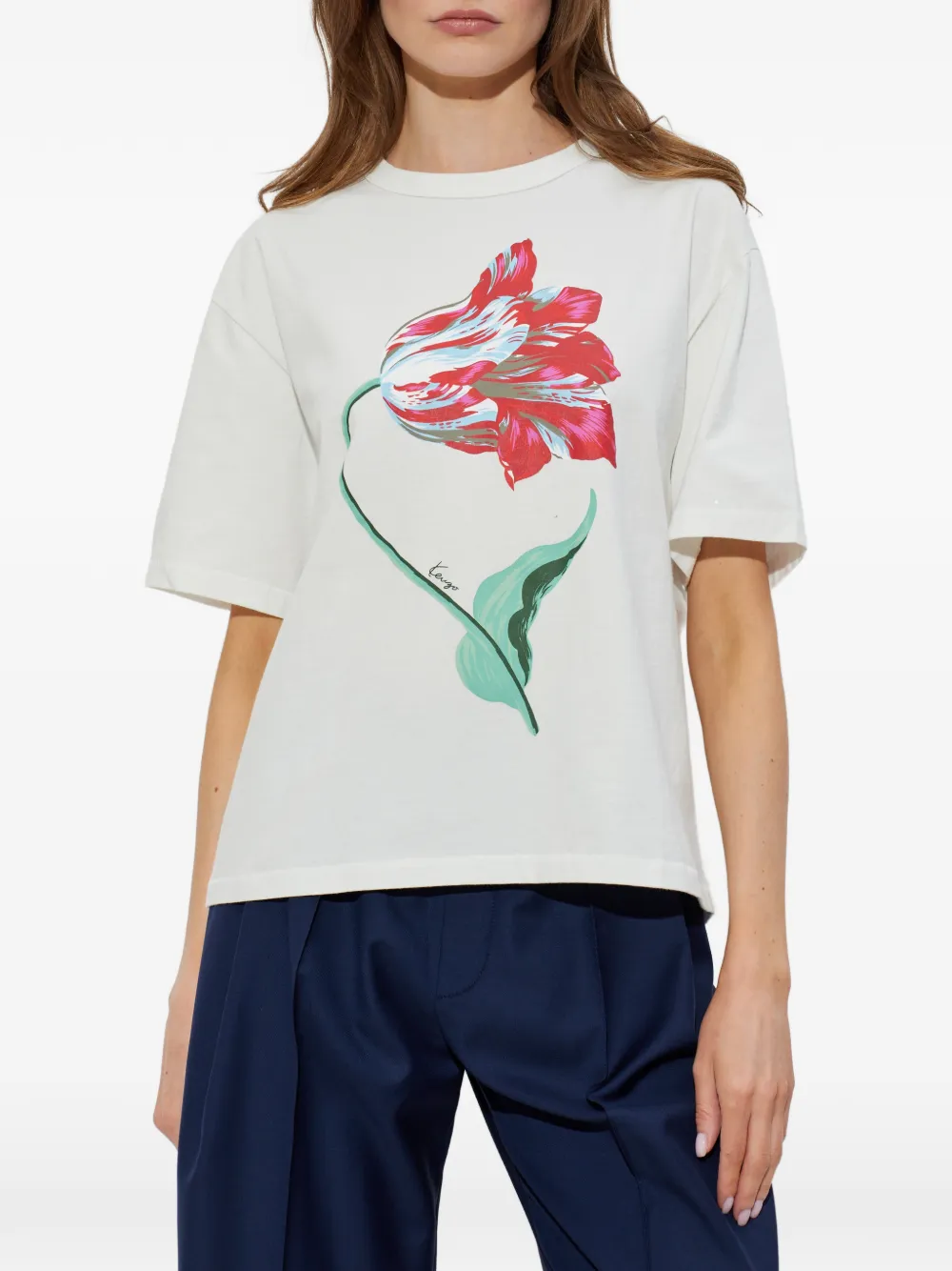 Kenzo Tulip katoenen T-shirt Beige