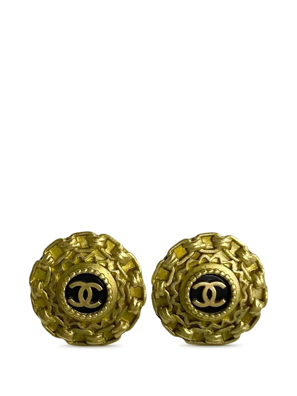 CHANEL Pre-Owned 1994 CC Gold Plated Enamel Round Clip On Earrings costume earrings