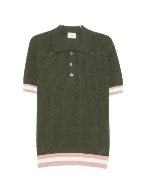 CHÉ stripe-trim pointelle-knit polo shirt