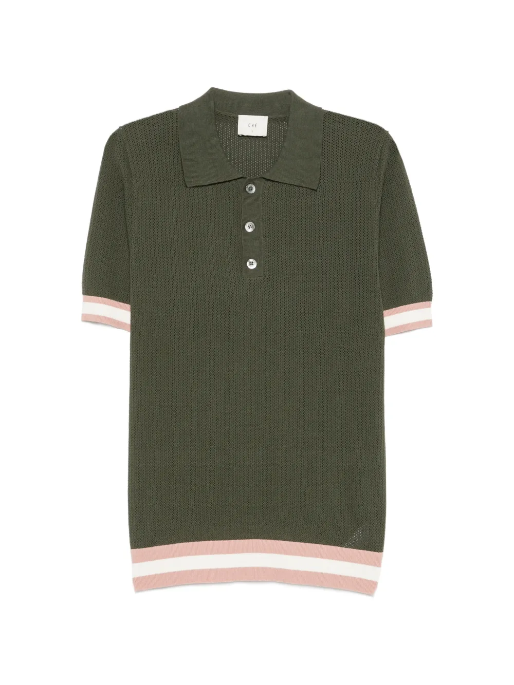 CHÉ stripe-trim pointelle-knit polo shirt - Verde