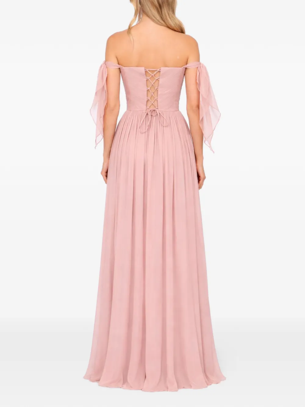 ROSERRY Elizabeth off-shoulder jurk met veters Roze