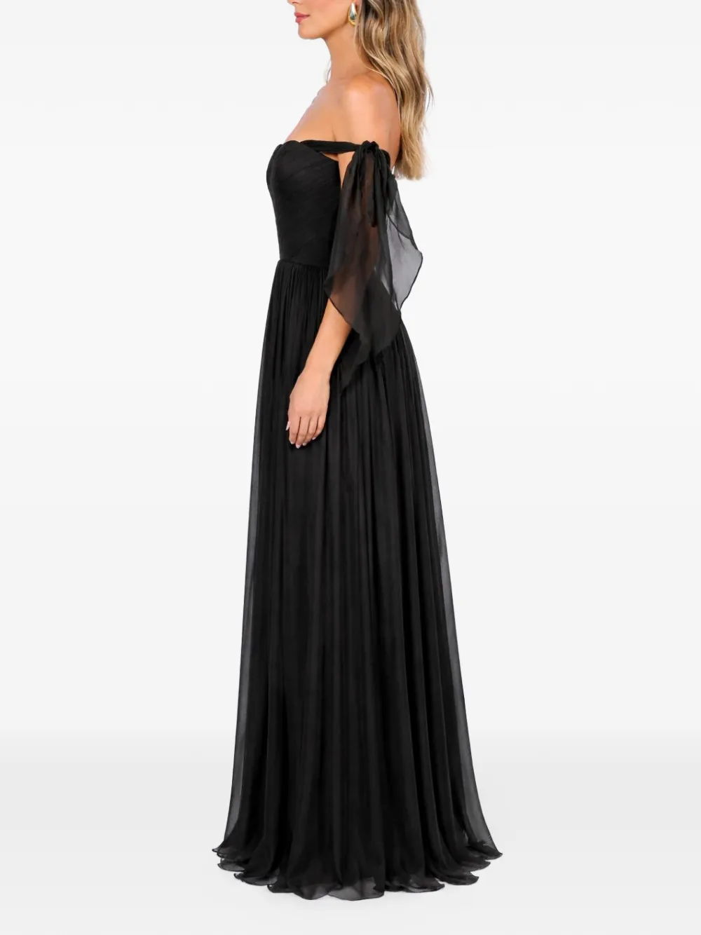 ROSERRY Elizabeth off-shoulder maxi-jurk met ruches Zwart