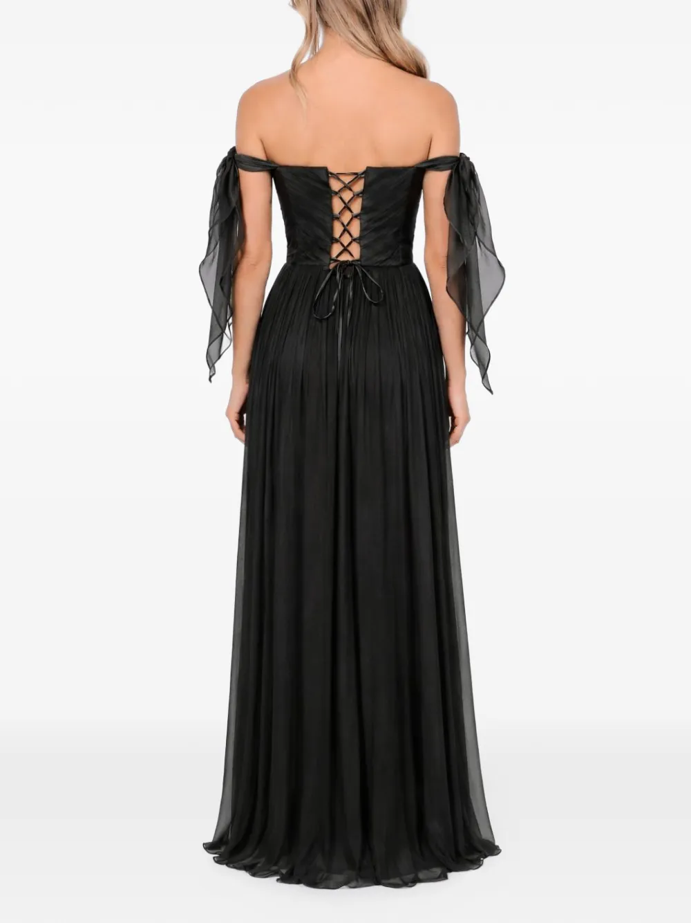 ROSERRY Elizabeth off-shoulder maxi-jurk met ruches Zwart