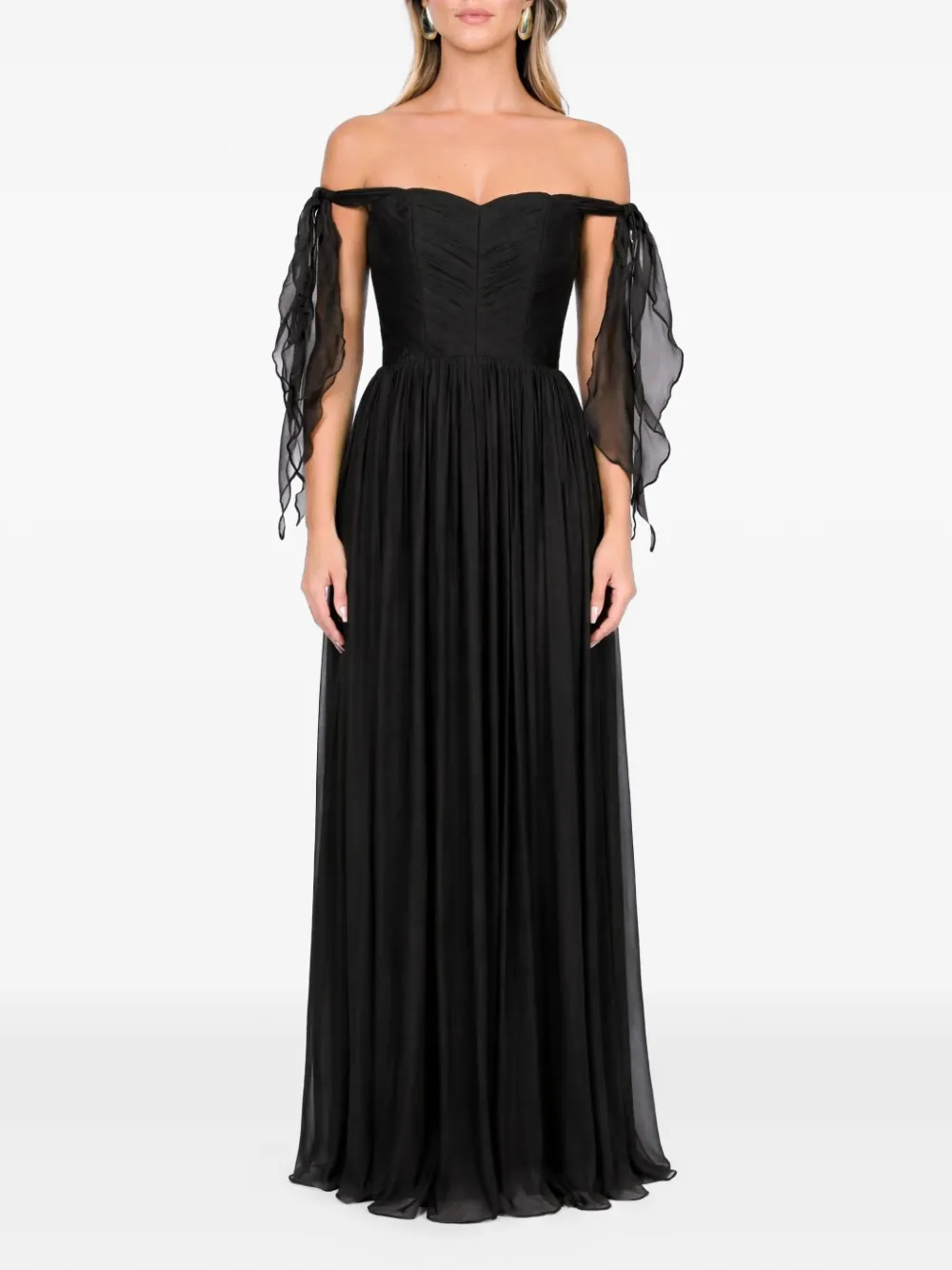 ROSERRY Elizabeth off-shoulder maxi-jurk met ruches Zwart