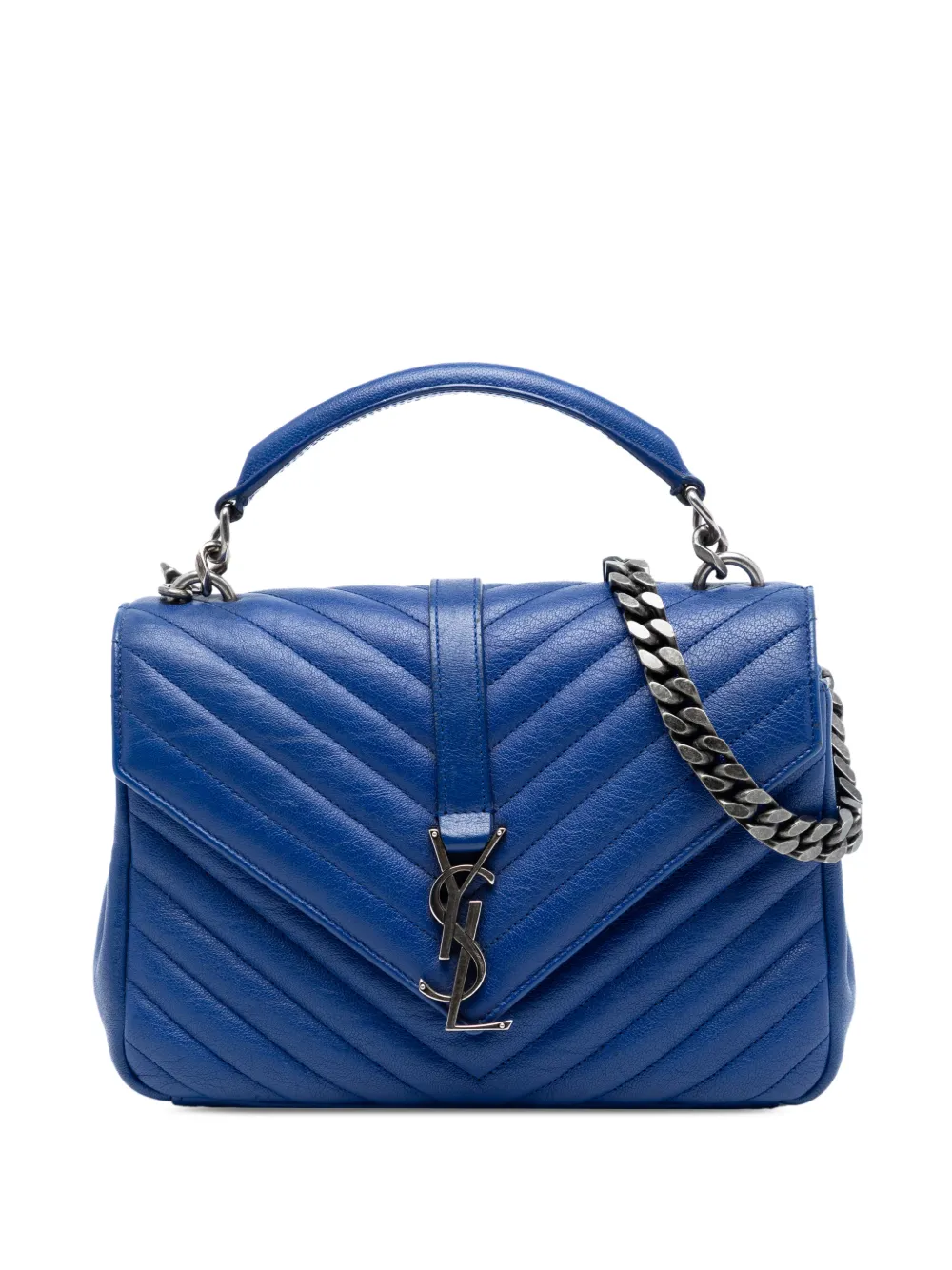 Saint Laurent Pre-Owned 2015 Medium Quilted Chevron Sheepskin College satchel - Blu