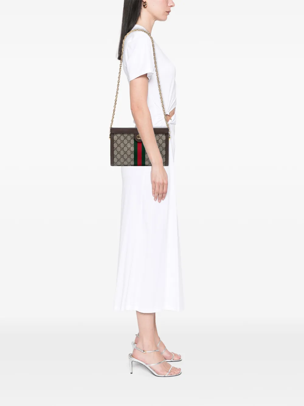  Gucci Pre-owned Borsa A Tracolla Ophidia Piccola In Tessuto Gg Supreme Con Decorazione Web E Catena 2016-2026 - Toni Neutri 