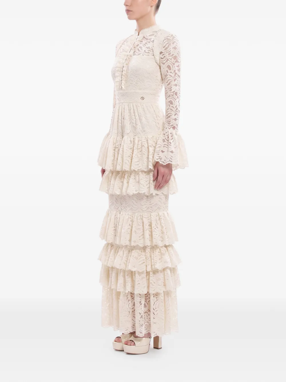 Saiid Kobeisy Maxi-jurk met ruches en kant Beige