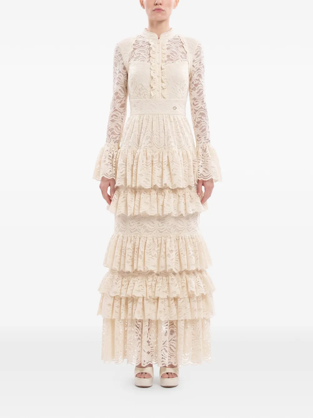 Saiid Kobeisy Maxi-jurk met ruches en kant Beige