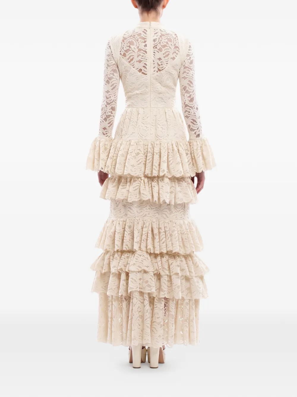 Saiid Kobeisy Maxi-jurk met ruches en kant Beige