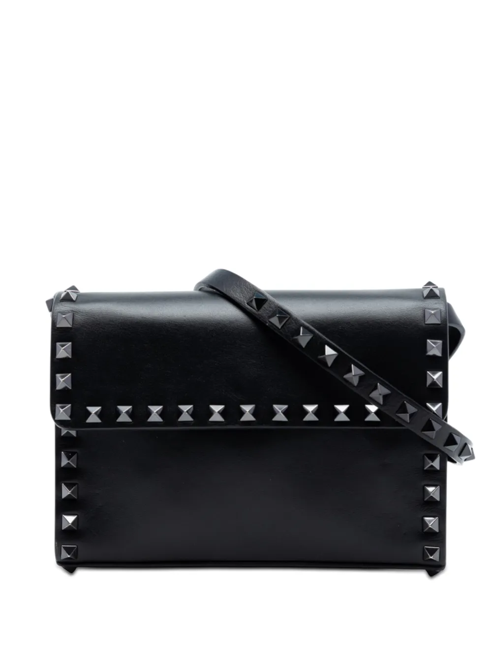 Valentino Garavani Pre-Owned 2000-2017 Small Vitello Monochrome Rockstud Flap crossbody bag - Nero